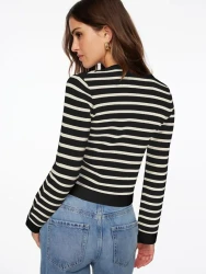 Casual Striped Long-Sleeve Button-Up Top For Women's