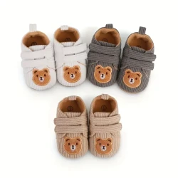 Adorable Cartoon Bear Baby Boys Sneakers - Lightweight, Non-Slip & Comfortable - Secure Hook & Loop Fastener - Perfect for Indoor/Outdoor Play, All Seasons