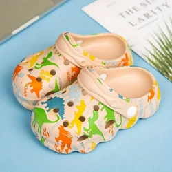 Unisex Kid's Adorable Dinosaur Pattern Clogs, Comfy Non Slip Casual Soft Sole Breathable Hollow Out Slippers For Boy's & Girl's Outdoor Activities