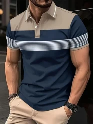 Mens Ultra-Breathable Color Block Golf Shirt - Stylish Short Sleeve Button-Up with Lapel Collar - Premium Quality Summer T-Shirt for Casual Wear