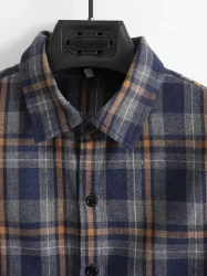 Long Sleeve Plaid Button Up Shirt for Men - Soft Cotton Blend, Classic Lapel Collar, Single Breasted Placket, Regular Fit, Weekend Casual Wear for Fall and Winter - British Style, Non-Stretch Fabric, Woven, Polyester Blend