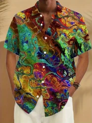 Vibrant Summer Mens Shirt - Breathable, Short-Sleeve, Easy-Care - Casual & Tropical Style