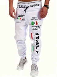 Mens Italian Print Luxury Joggers - Fashion-Forward Street Style Sweatpants - Comfortable, Lightweight for Spring/Fall - Versatile Casual Wear, Perfect Fit