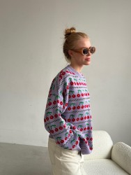 Round Neck Cherry Sweater Mid-length Retro