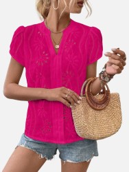 Women's Solid Color Hollow Embroidered Top