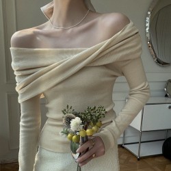 Off-neck Twisted Shoulder-baring Sweater Women