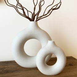 Nordic Circular Hollow Ceramic Donut Vase - Elegant Flower Pot for Home, Living Room, Office, and Desktop Decor