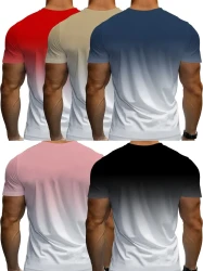 5pcs Men's Athletic T-Shirts, Gradient Cool 3D Print Quick-Dry Short Sleeve Gym Tees, Sports Tops