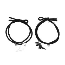 Dinosaur Couple Charm Friendship Bracelets - Adjustable Black Rope