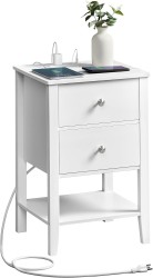 Nightstand with Charging Station - Bedside Table with 2 Drawers, Side End Table with Open Shelf, 2 USB-A Ports, and 2 Outlets