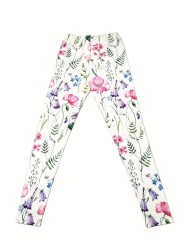 Flower Print Elastic Waist Hip Raise Skinny Casual Leggings