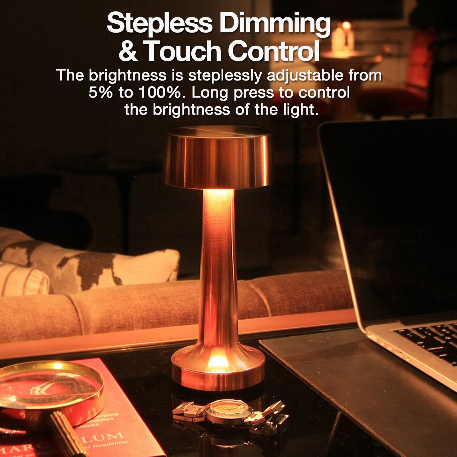 LED Cordless Desk Lamp - Touch Control and Rechargeable Modernist Art Deco Lamp with 3 Color Temperatures and Adjustable Brightness