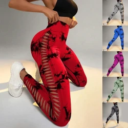 Hollow Tie Dye Printed Yoga Pant Slim Pants For Women