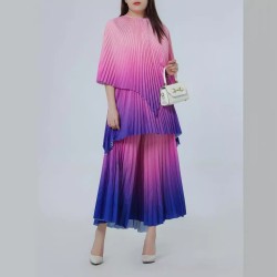 Gradient Color Temperament Printed Cape Top Pleated Loose