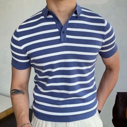 Blue Striped Men's Business Polo