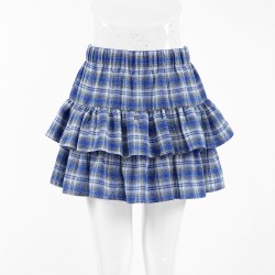 Women's Cotton Blue Plaid Skirt