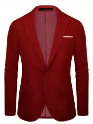 Men's Solid One-Button Blazer Jacket, Fashion Tailored Fit Suit Coat With Notch Lapels For Business And Daily Wear