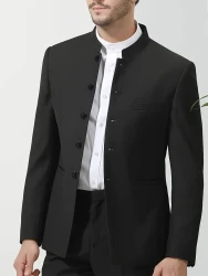 Men's Traditional Chinese Style Mandarin Collar Suit Blazer, Single-Breasted Jacket For Formal Occasions