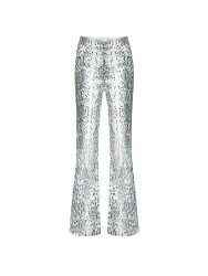 Low Rise Snake Print Sequin Slim Fit Flared Pants