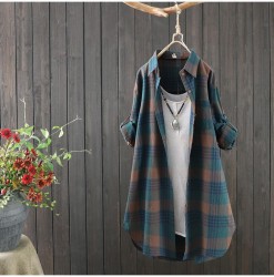 Casual Plaid Shirt Women's Mid-length Loose Korean Style