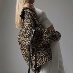 Street Leopard Print Denim Coat Female Loose Retro