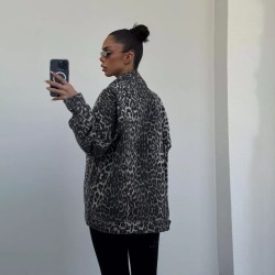 Street Leopard Print Denim Coat Female Loose Retro