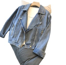 Fashion Motorcycle Lapel Long-sleeve Zipper Denim Jacket