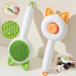 Pet Dog and Cat Self-Cleaning Grooming Brush - Hair Remover Dematting Comb with Cat Ear Design