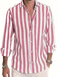 Mens Long Sleeve Shirt - Eye-catching Striped Pattern, Fashionable and Stylish Design, Casual and Comfortable Wear - Perfect for Dates, Beach Vacations