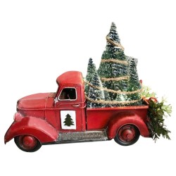 Christmas Red Truck Resin Ornament - Light-Up Car Decoration for Garden, Yard, Tree, and Home