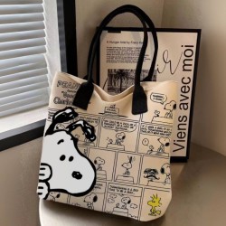 MINISO Snoopy Cartoon Printed Canvas Bag – Large Capacity Handbag, Casual Versatile Tote Bag, Shopping Bag, Shoulder Bag