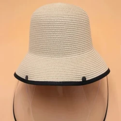 Trim Straw Hat with Detachable Face Shield