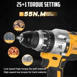 Cordless Drill, 21V 1850RPM Power Drill Set With 2x3000mAh Battery And Charger, 25+1 Torque Setting, 1/2'' Keyless Chuck, 2 Variable Speed, Electric Drill Set With Built-in LED Light