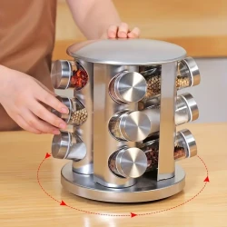 6-Tier Stainless Steel Rotating Spice Rack with Seasoning Jars