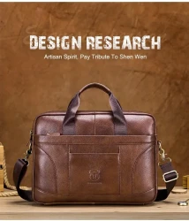 Cowhide Leather Briefcase For Men, Large Capacity Multi Functional Handbag, Fashionable Casual Shoulder Messenger Bag