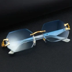 Vintage Rimless Polygonal Glasses with Leopard Temples