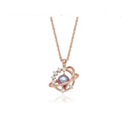 Moonstone Planet Necklace with Rhinestone Accents