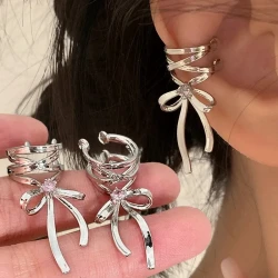 Fashion Jewelry New Ribbon Aesthetics Ear Clips Ballet Style Ribbon Bow-knot Ear Cuff For Women Fashion Non-Piercing Ear Clips Earrings