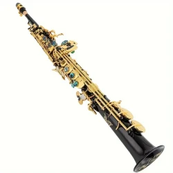 Y-82Z Bb Soprano Saxophone Straight Black Gold Key Sax Instruments For Beginners Students Intermediate Players With Carrying Case, Mouthpiece, Pads, Reed, Cleaning Kit, neck Strap, White Gloves