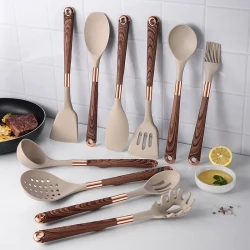 Silicone Kitchenware Set 11-piece Gold-plated Wood Grain Handle Non-stick Pan