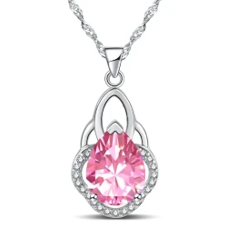 Royal Elegance Teardrop Zirconia Pendant Necklace - 14k White Gold Plated