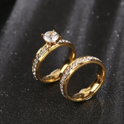 Golden Elegance Cubic Zirconia Wedding Ring Set - 18k Gold Plated Bridal Jewelry