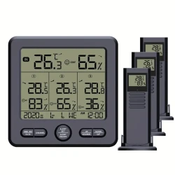 Digital Wireless Indoor Outdoor Thermohygrometer With 3 Remote Sensors 98ft/ 30m Backlight & Alarm Calibration Function Temperature Humidity Monitor With 3 Transmitters Weather Stations For Home Office Greenhouse Warehouse