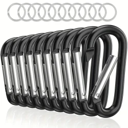 10pcs Premium Black Aluminum Carabiner Buckles - D Shape, Key Ring Set, Lightweight & Secure, Perfect for Outdoor Adventures, Hiking, Camping & Travel