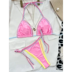 Scalloped Trim Triangle Bikini Set - Women's Split Swimsuit