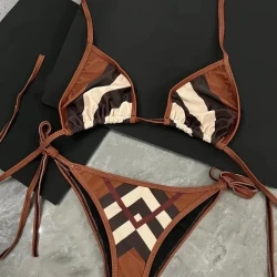 Women's Geometric Print Bikini Set - Black and White Split Swimsuit