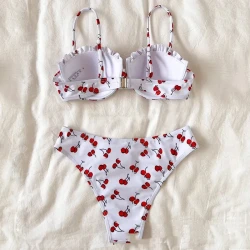 Women's High Elasticity Cherry Print Bikini Swimsuit - Cute and Comfortable Beachwear