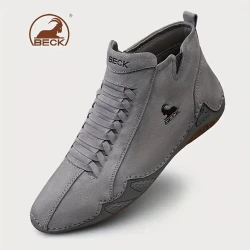 BECK Men's Stitching Genuine Leather Ankle Sneakers