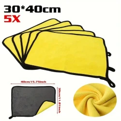 5pcs 30x40cm Microfiber Plush Car Wash Towels - Absorbent Dual-Sided Auto Detailing & Household Cleaning Rags