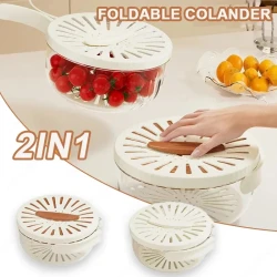 Fruit Drain Basket With Lid Vegetable Washing Bowl Foldable Handle Cleaning Colander